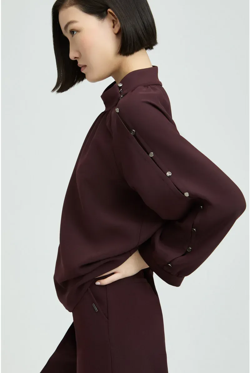 Xandres Haura Blouse met knoopdetail aan mouw  bordeaux