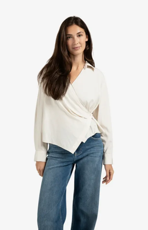 YaYa Getailleerde overslagblouse Beige