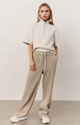 YaYa Broek met contrast tailleband Beige