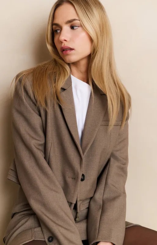 YaYa Korte blazer met koorddetail Bruin