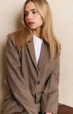 YaYa Korte blazer met koorddetail Bruin