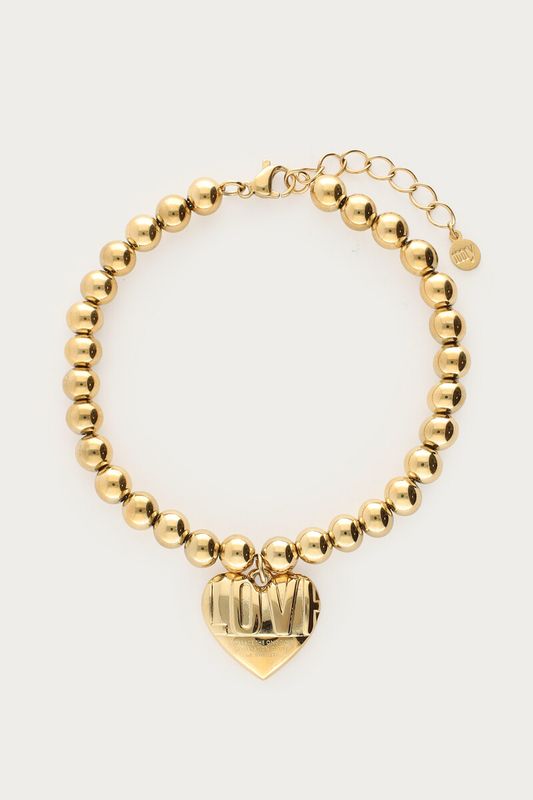 My Jewellery Bracelet steel beads with heart Goud