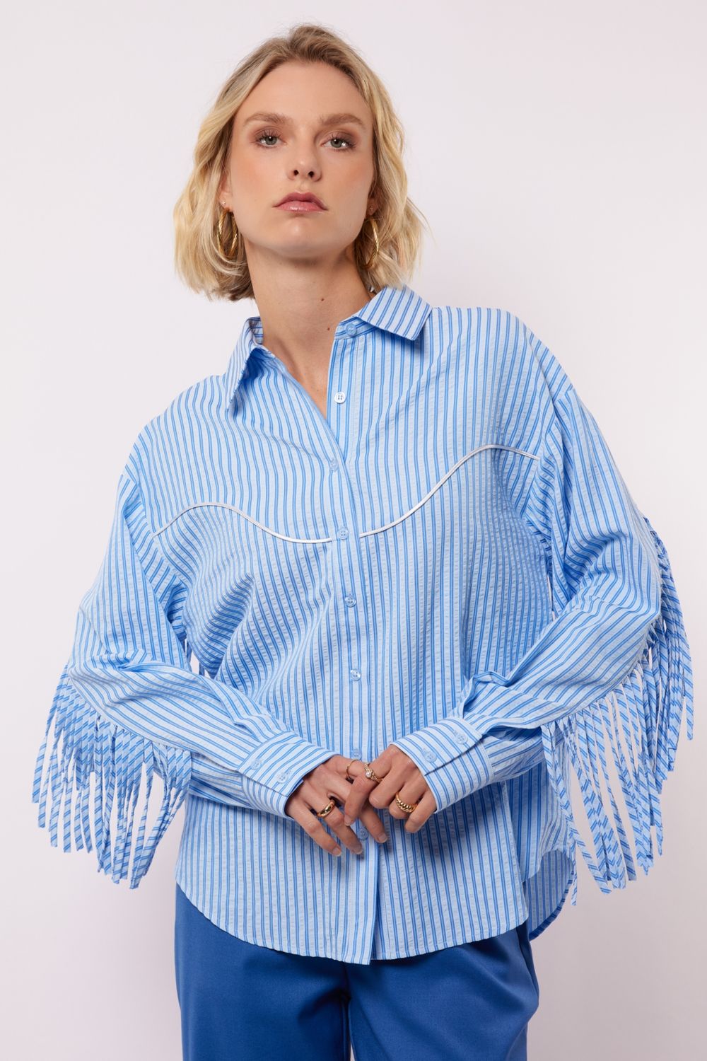 Fluresk Marelia blouse Blauw met franjes