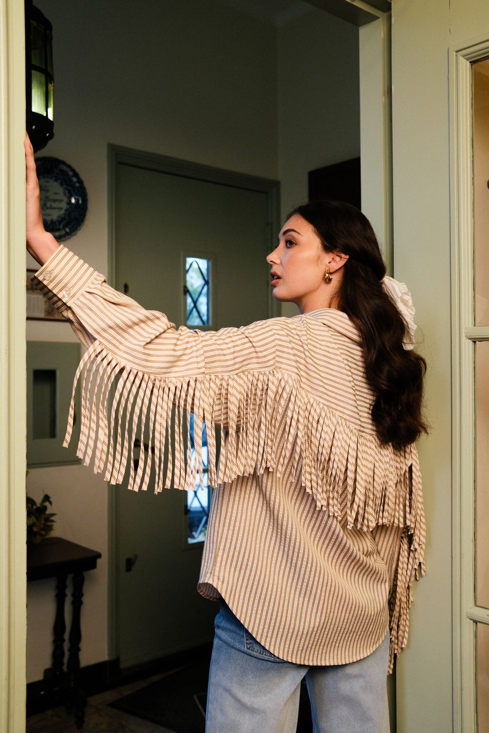 Fluresk Marelia blouse Beige met franjes