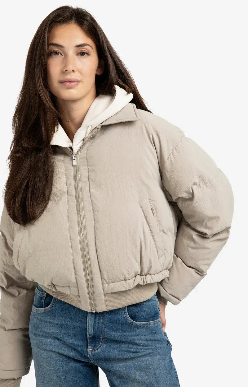 Yaya Gewatteerde korte jas met ribboorden Beige