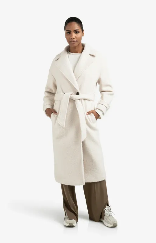Yaya Lange bouclé jas met ceintuur en oversized pasvorm Wit