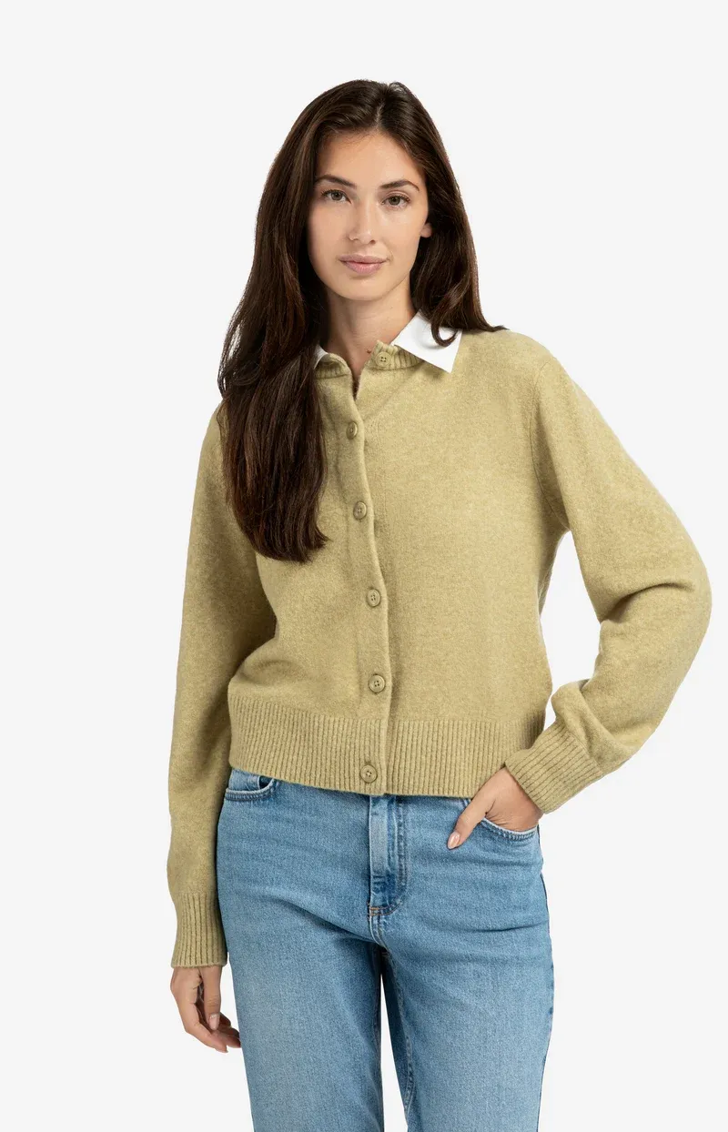 Yaya Vest met afneembare kraag en knoopsluiting Groen