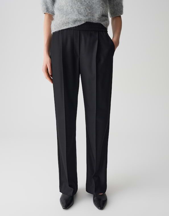 Opus Macie Vibe Broek met wijde pijpen en comfortabele tailleband