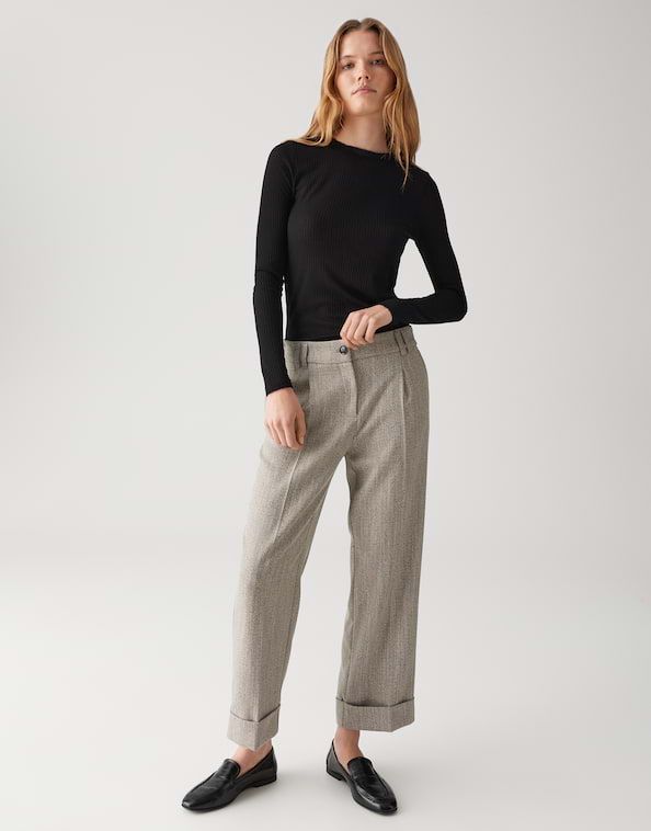 Opus Meeri Herringbone Broek beige
