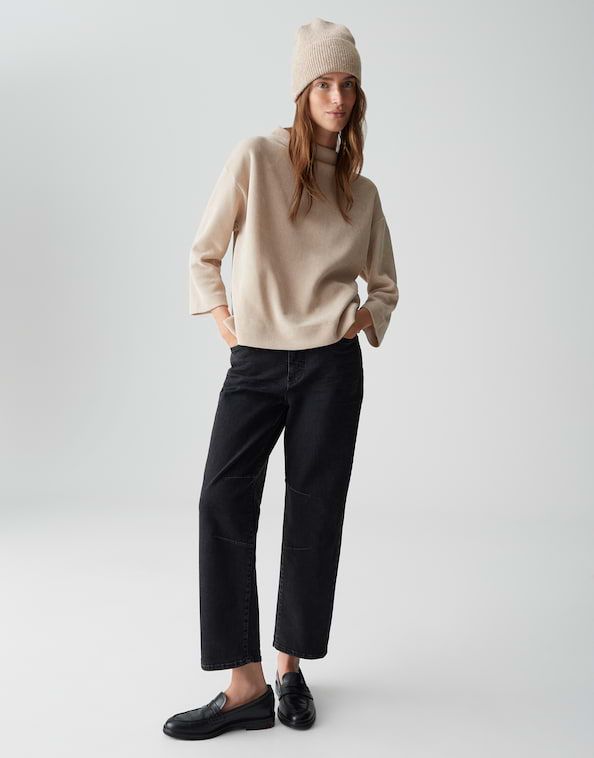 Opus Ribgebreide muts Beige