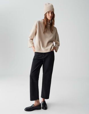 Opus Ribgebreide muts Beige