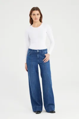 Cup Of Joe Denim mid waist wide straight Blauw Layla