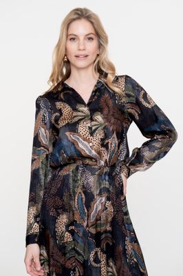 Geisha Top satin animal Zwart