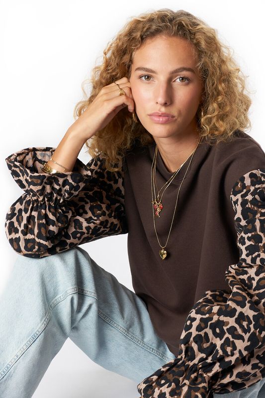 My Jewellery Sweater with leopard sleeves Bruin