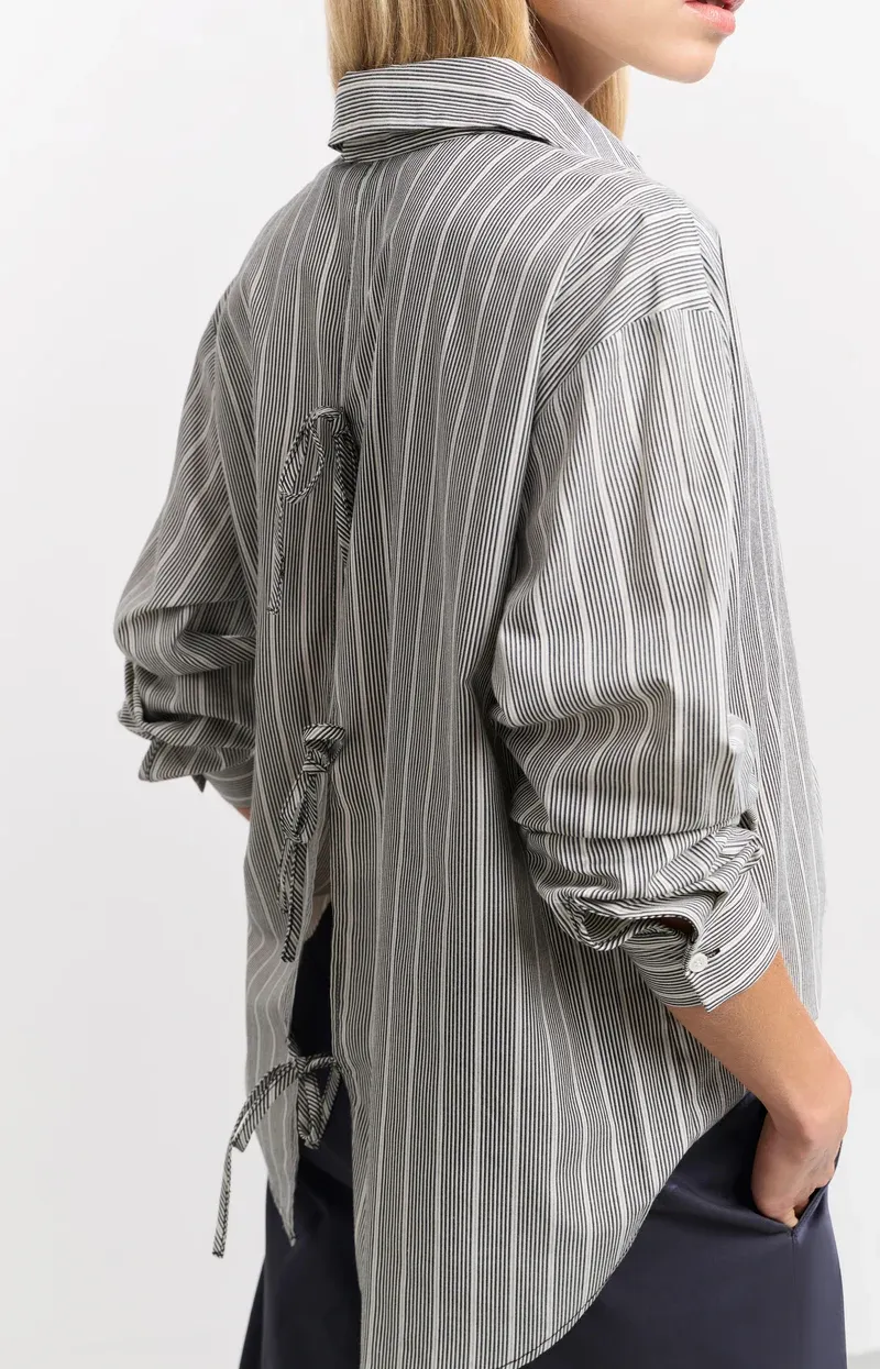 YaYa Striped shirt with bows Grijs