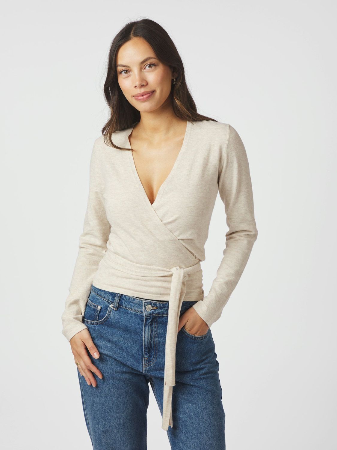 Neo Noir Tilfa Knit Wrap Blouse Beige