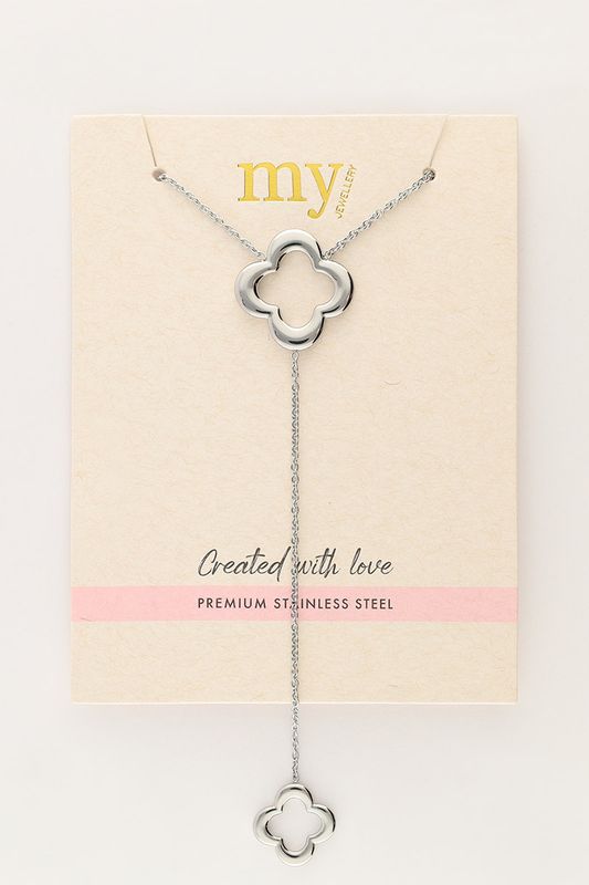 My Jewellery Necklace long clovers Zilver