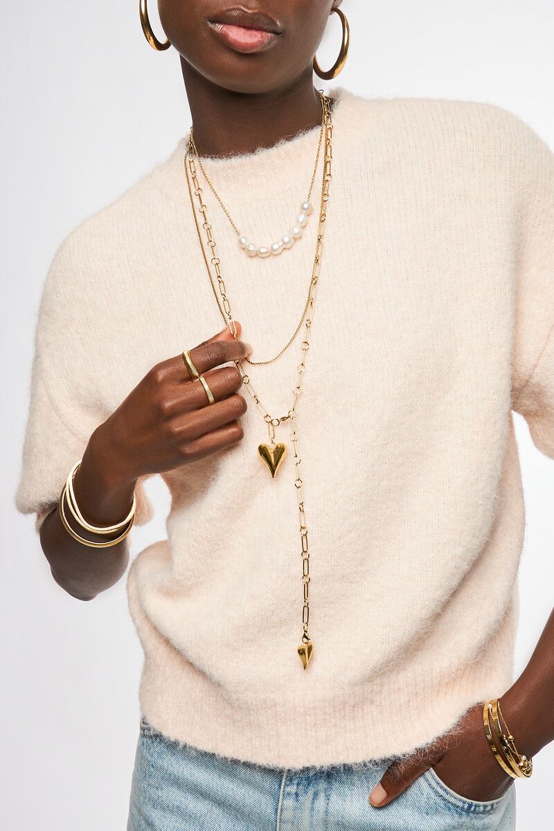 My Jewellery Necklace long chain 2 hearts Goud