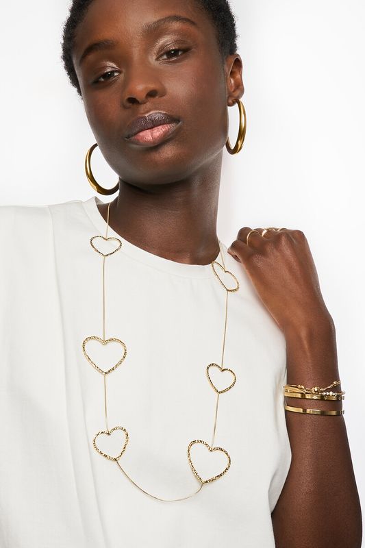My Jewellery Necklace long open hearts Goud