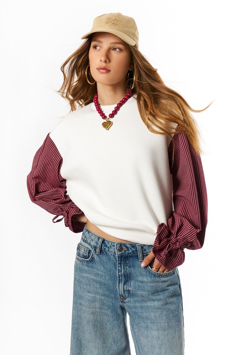 My Jewellery Sweater with striped sleeves Wit