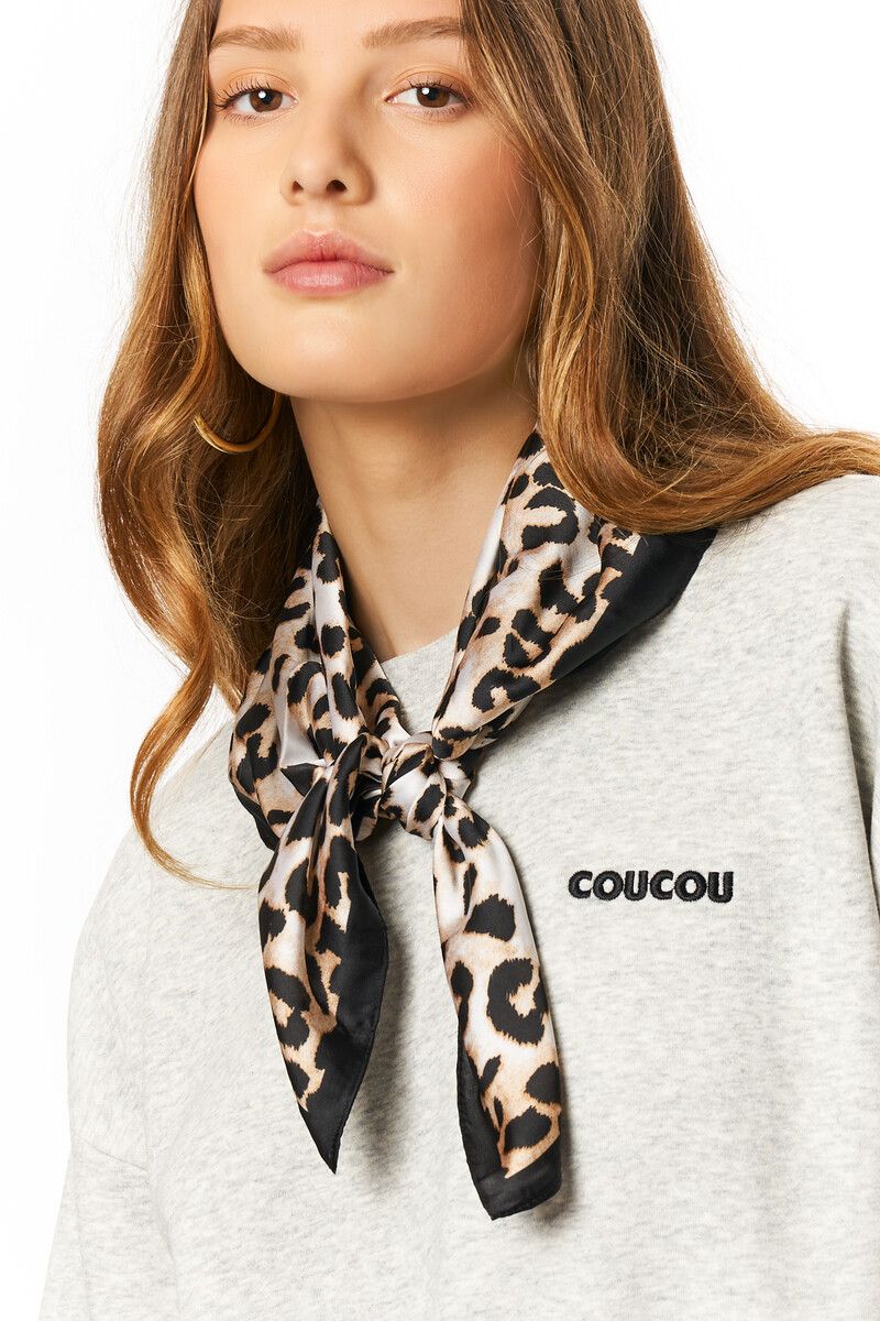 My Jewellery Scarf satin leopard black edge Zwart