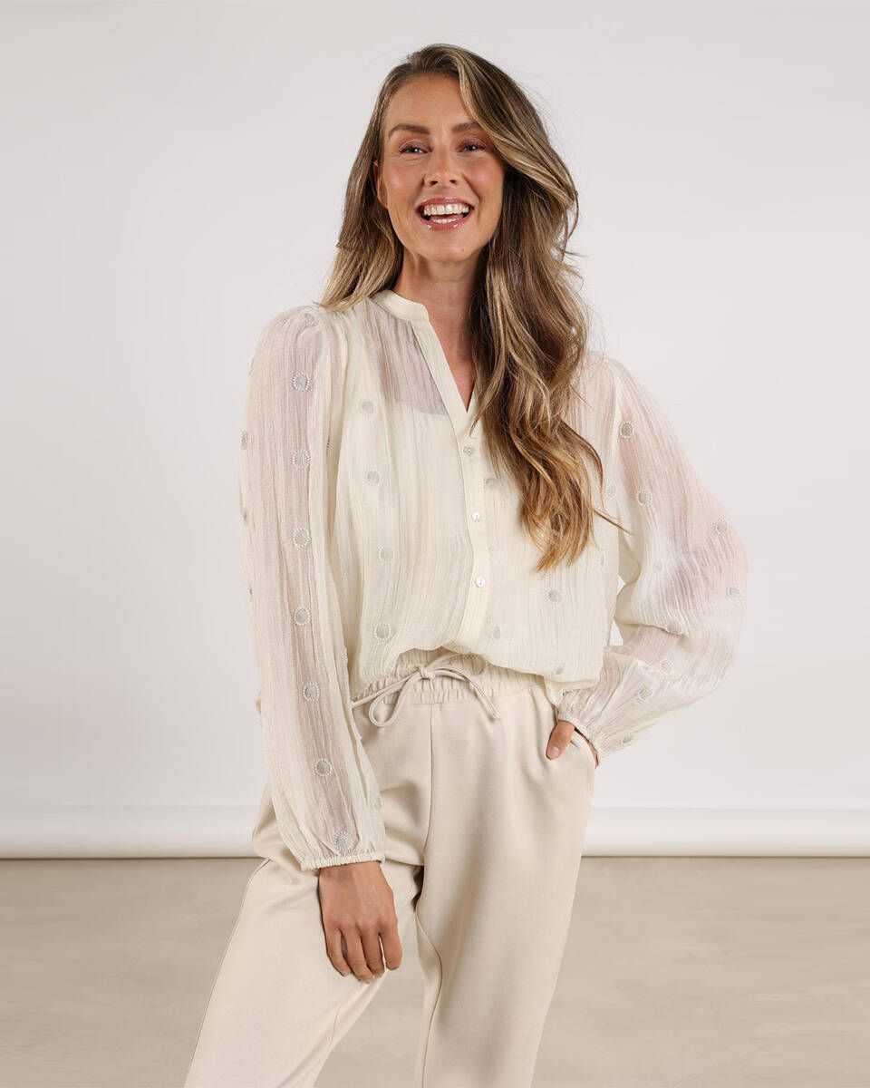Nukus Rosan Blouse Embroidery Beige