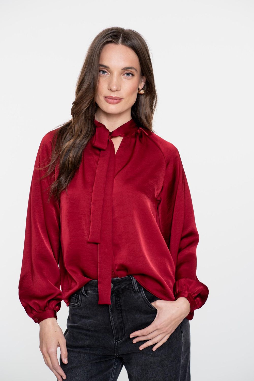 Geisha Blouse met strik donkerrood