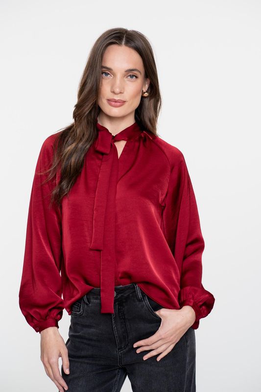 Geisha Blouse met strik donkerrood