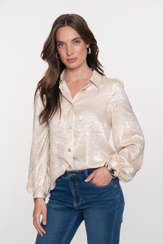 Geisha Blouse shiny velvet look Zilver
