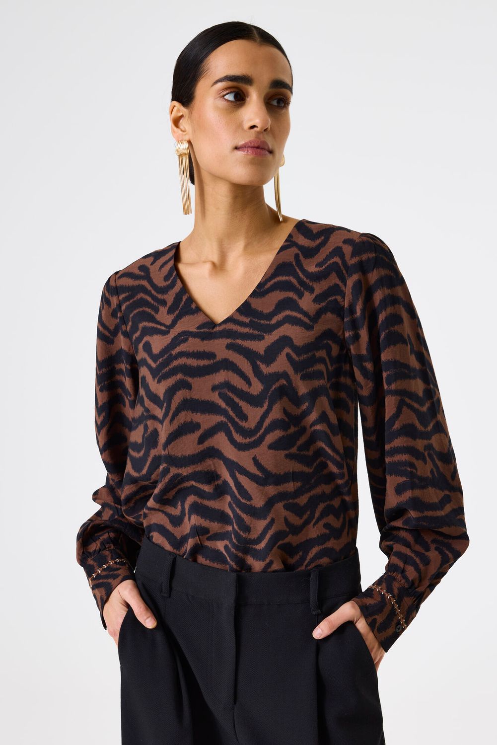 Garcia blouse Zwart/bruin