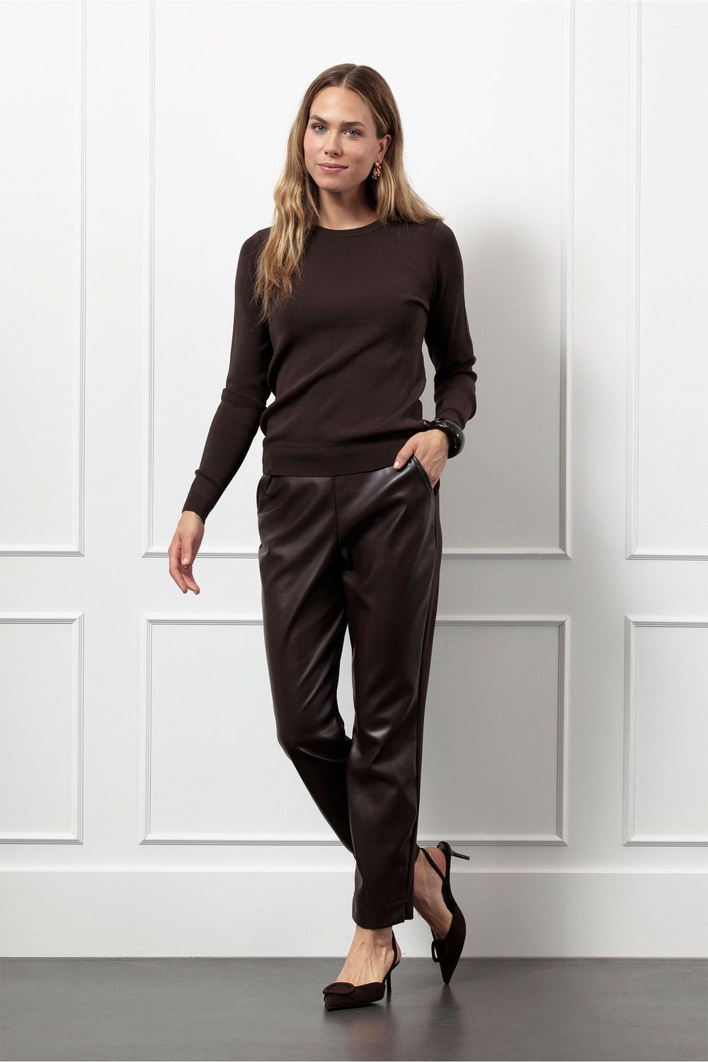 Studio Anneloes Anne bruine fake leather broek