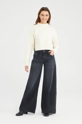 Cup Of Joe Denim mid waist wide leg Zwart Hazel