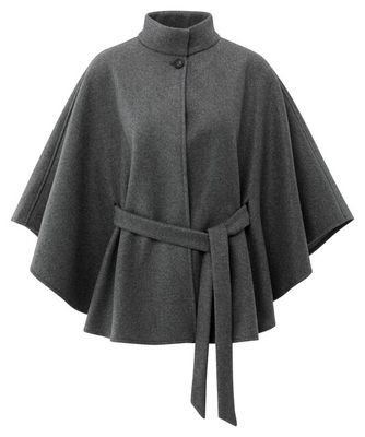 YaYa Soft woven poncho with collar Grijs