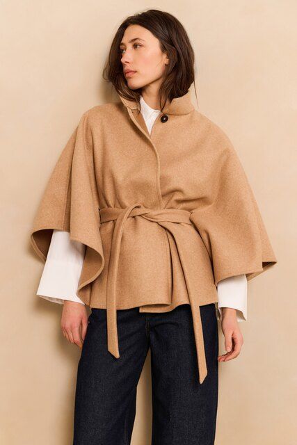 YaYa Soft woven poncho with collar Bruin