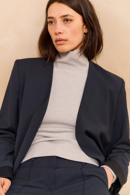 YaYa Fijne ribtrui met col Blauw