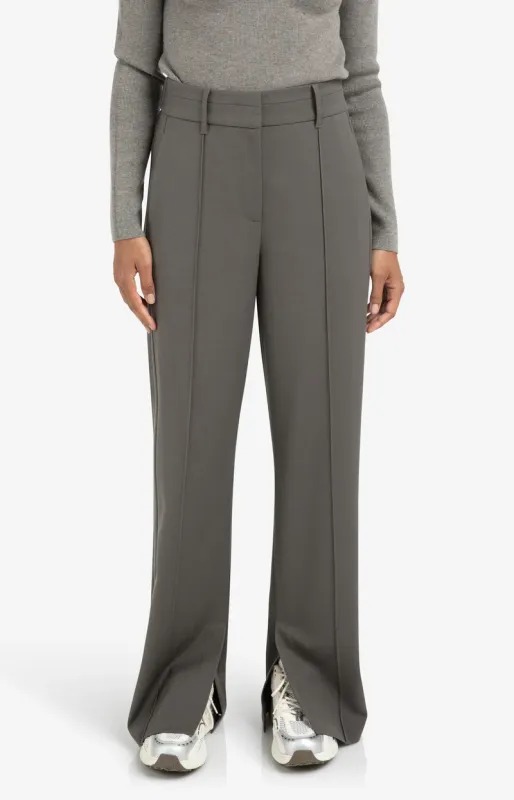 YaYa Broek met sierplooien en split Grijs