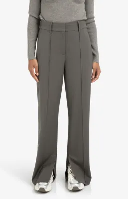 YaYa Broek met sierplooien en split Grijs