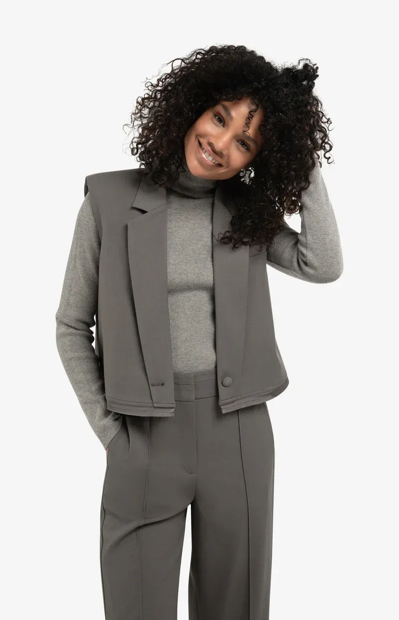 YAYA Mouwloze korte blazer Grijs