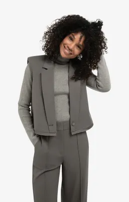 YaYa Mouwloze korte blazer Grijs