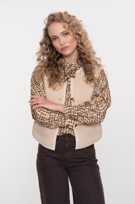 Geisha Gilet teddy + zipper Ecru