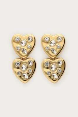 My Jewellery Earrings double heart strass colour Goud