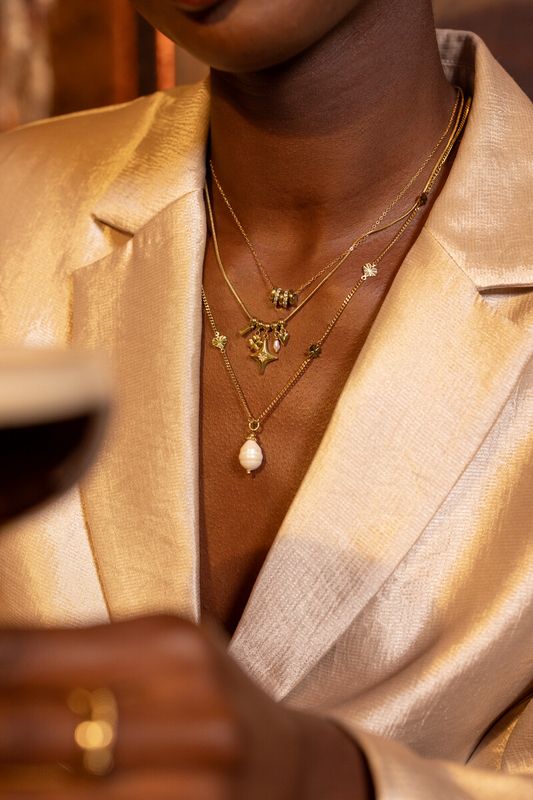 My Jewellery Necklace long pearl hearts Goud