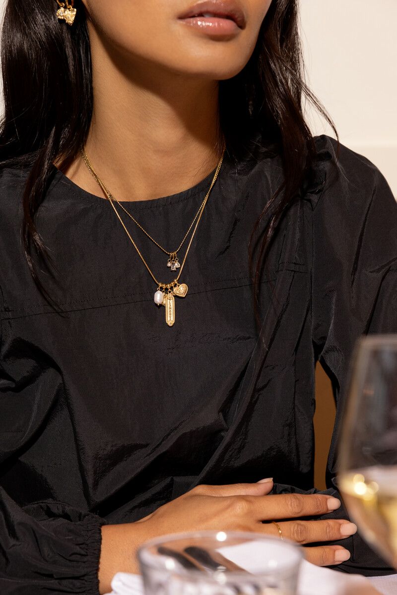 My Jewellery Necklace tiny strass pearl charm Goud