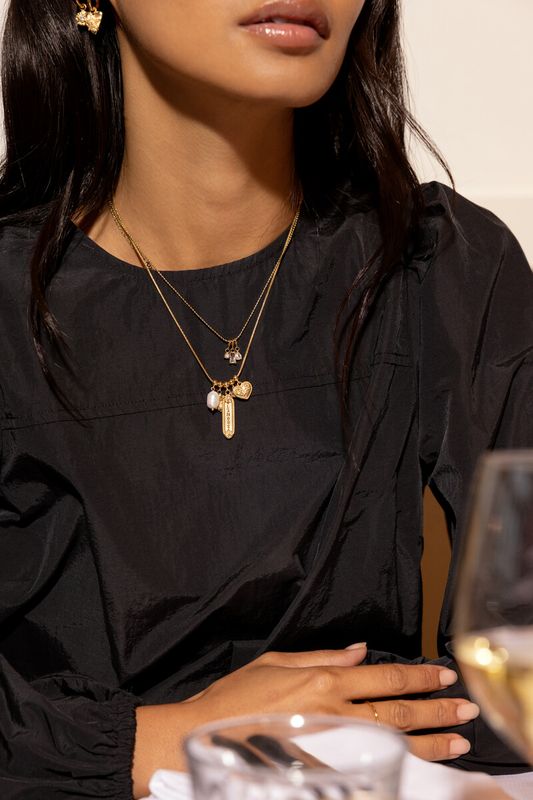 My Jewellery Necklace tiny strass pearl charm Goud