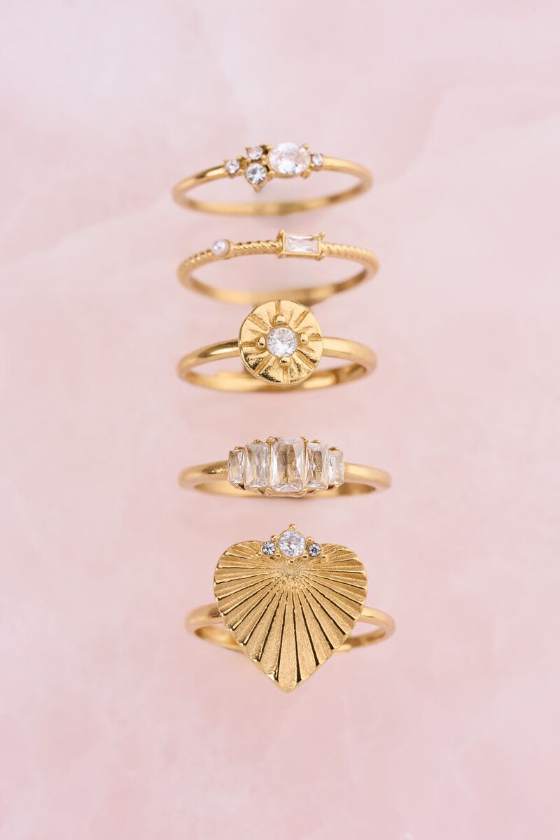 My Jewellery Ring heart stripe strass Goud