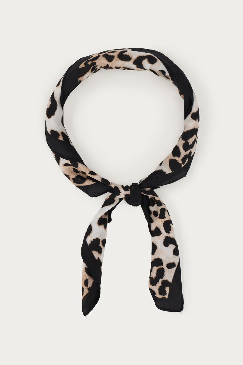 My Jewellery Scarf satin leopard black edge Zwart