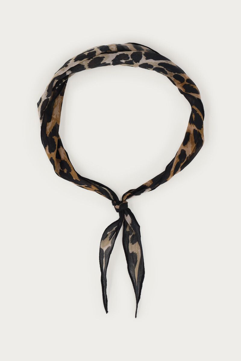 My Jewellery Scarf leopard black edge Zwart