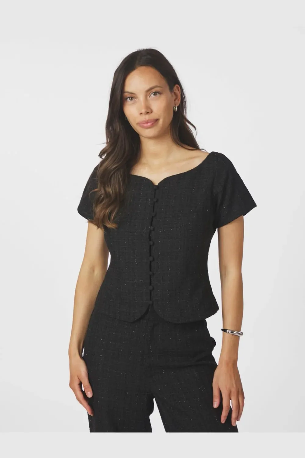 Neo Noir Tango boucle top Zwart