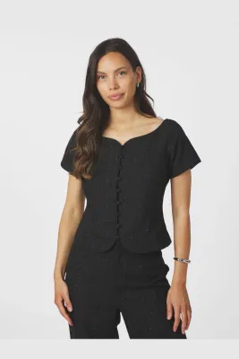 Neo Noir Tango boucle top Zwart