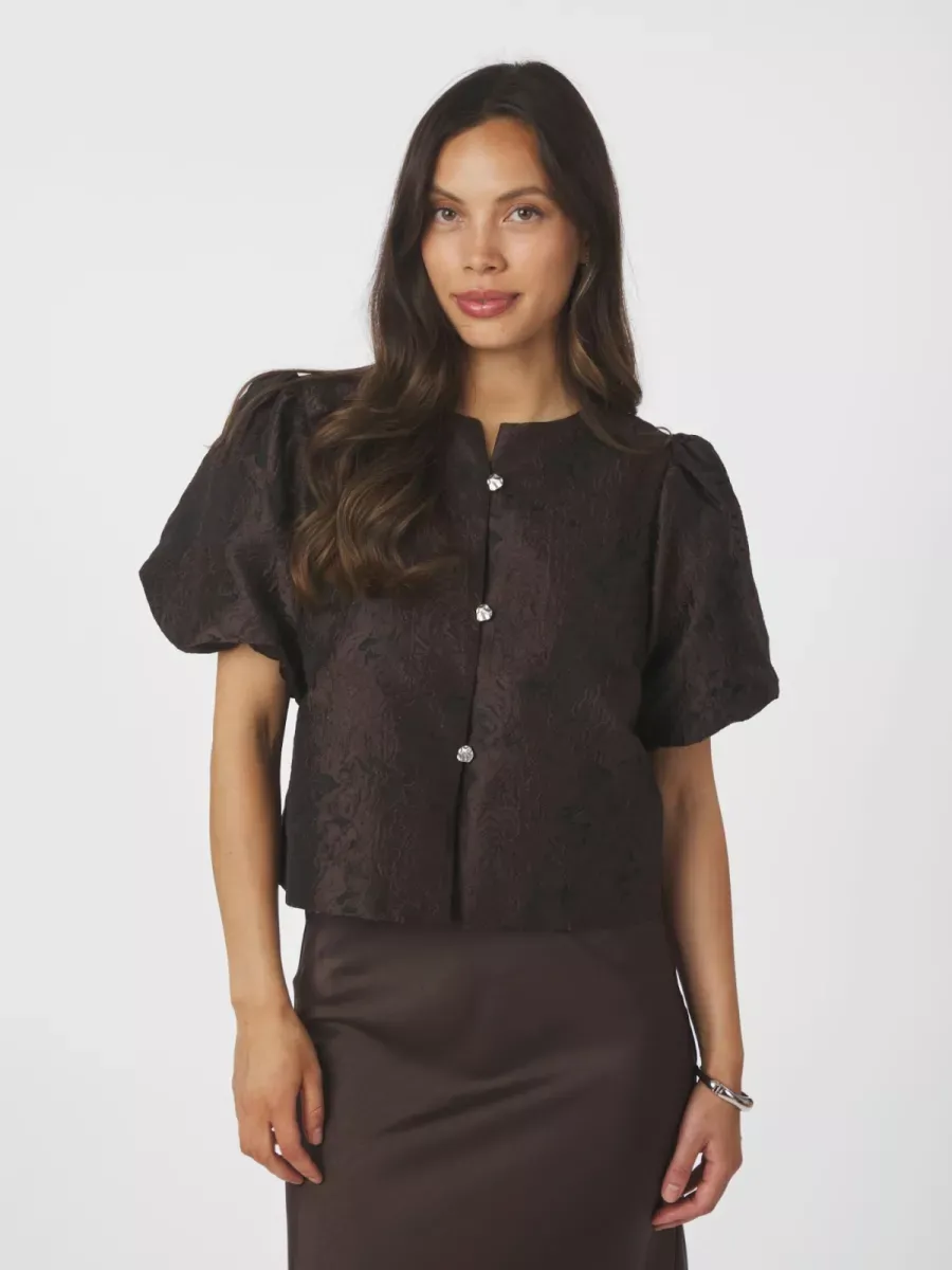 Neo Noir Aisa Brocade Blouse Bruin